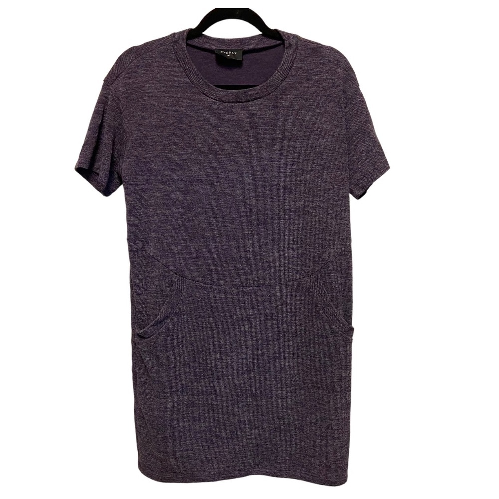 Everly  Purple Heathered Kangaroo Pockets Shift Dress: 4737
